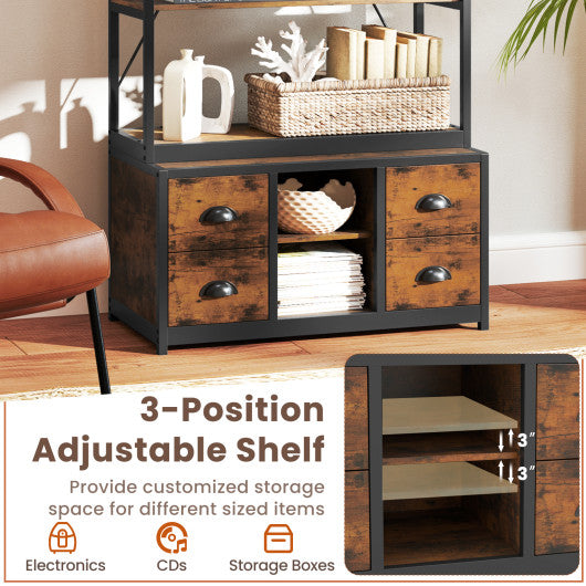 8-tier Bookshelf with 4 Fabric Drawers and Heavy-duty Metal Frame-Coffee