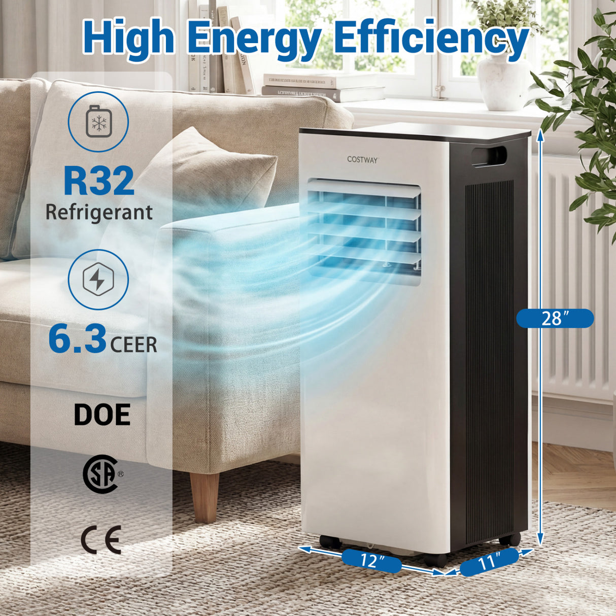 8000 BTU Portable Air Conditioner with Fan and Dehumidifier and LED Display