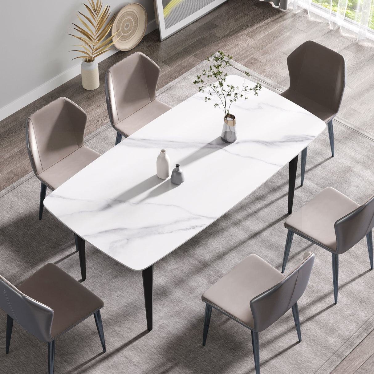 70.87" Modern Artificial Stone Curved Black Metal Leg Dining Table, Can Accommodate 6-8 People - White / Black by Couch.com