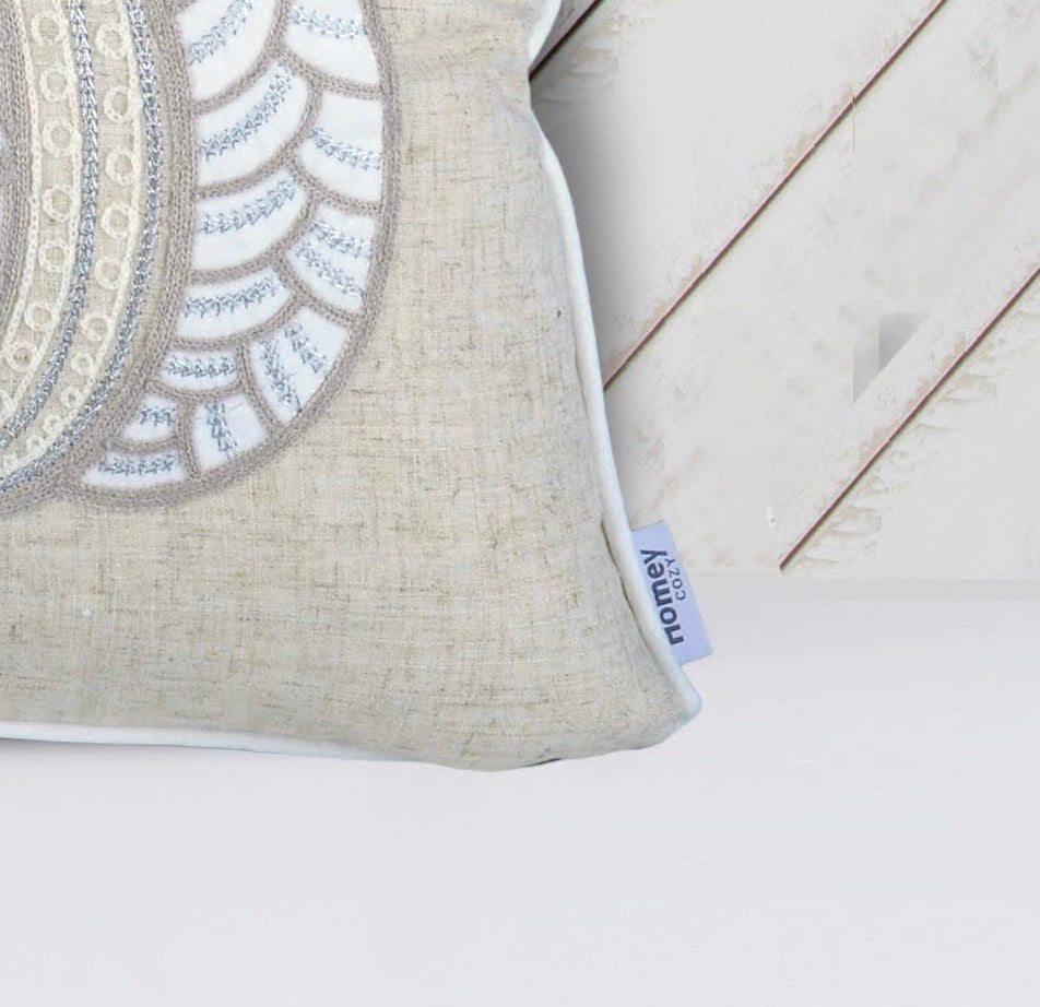 Embroidered Lace Pumpkin Accent Pillow – Neutral Fall Accent Cushion