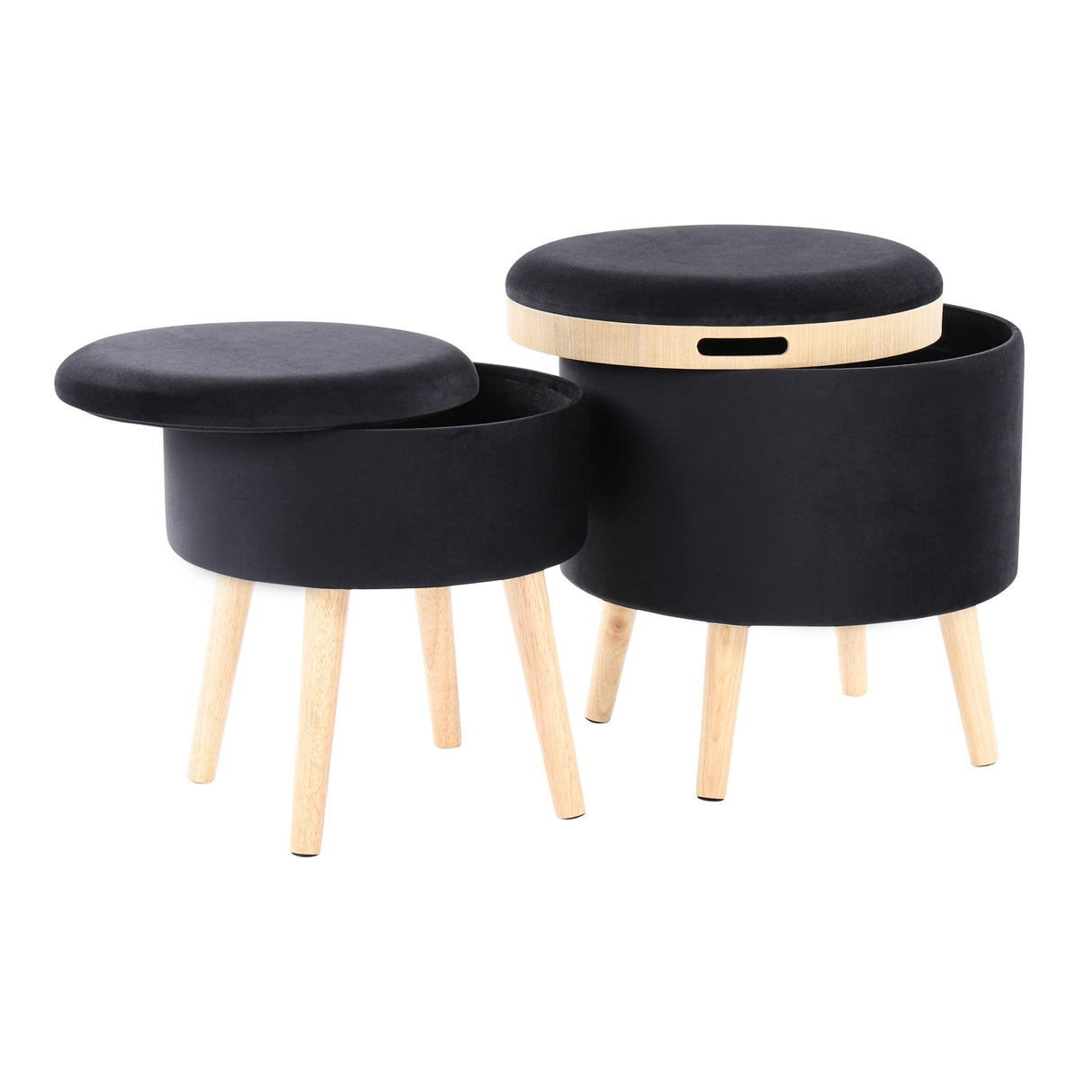 Tray - Contemporary Storage Ottoman With Matching Stool - Black / Natural by Couch.com