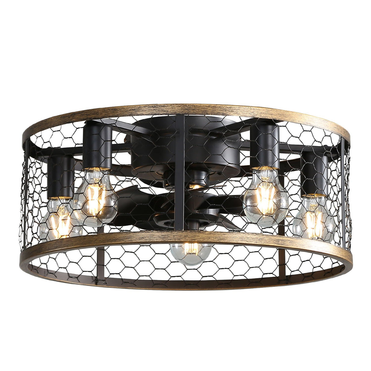 20" Industrial Caged Ceiling Fan, With 7 - ABS Blades Remote Control Reversible DC Motor, Small Flush Mount Ceiling Fan For Farmhouse - Black by Couch.com