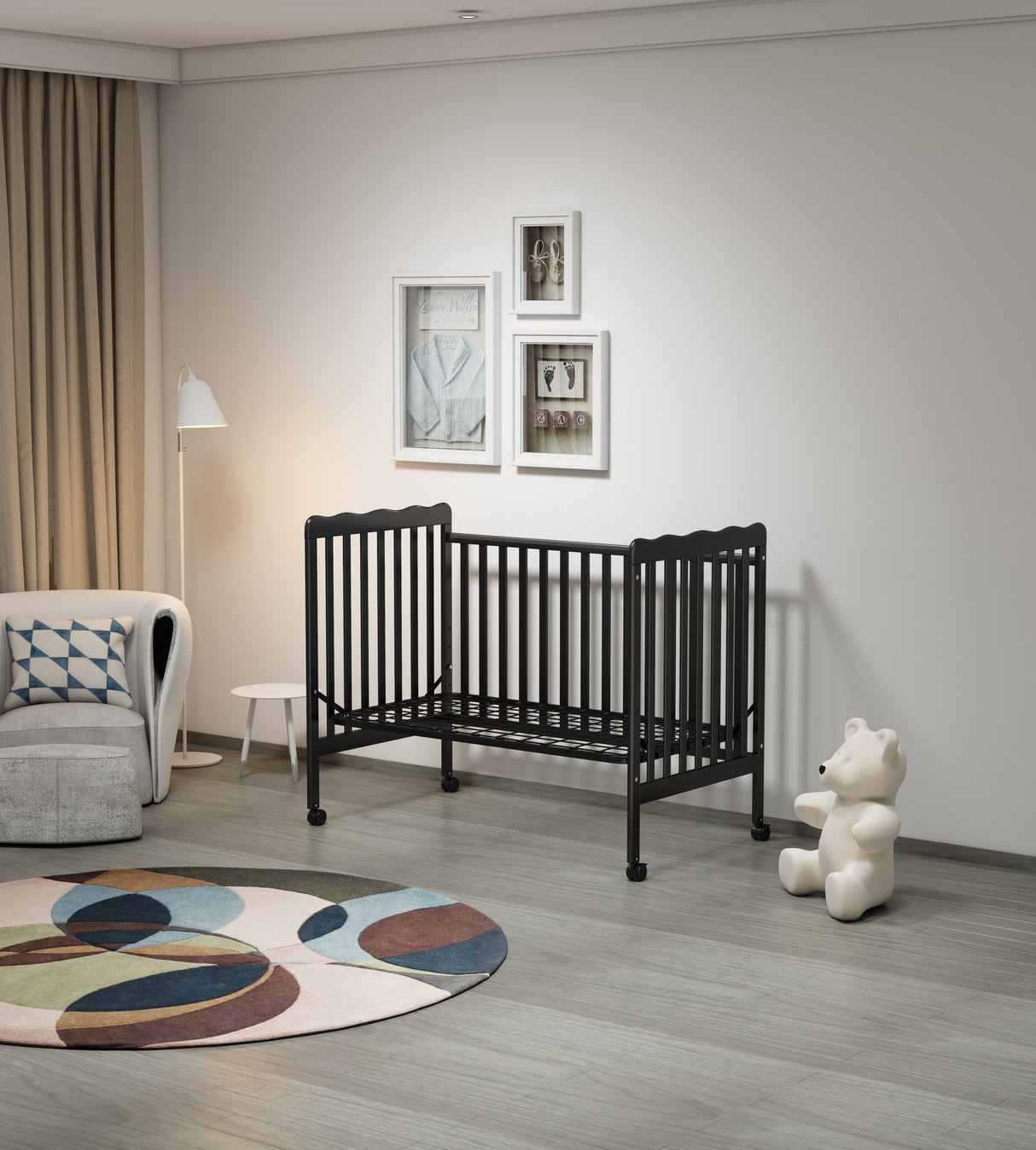 Crib 3 In 1 Convertible, Made Of Sustainable Pinewood, Non Toxic Finish, Comes With Locking Wheels, Wooden Nursery Furniture by Couch.com