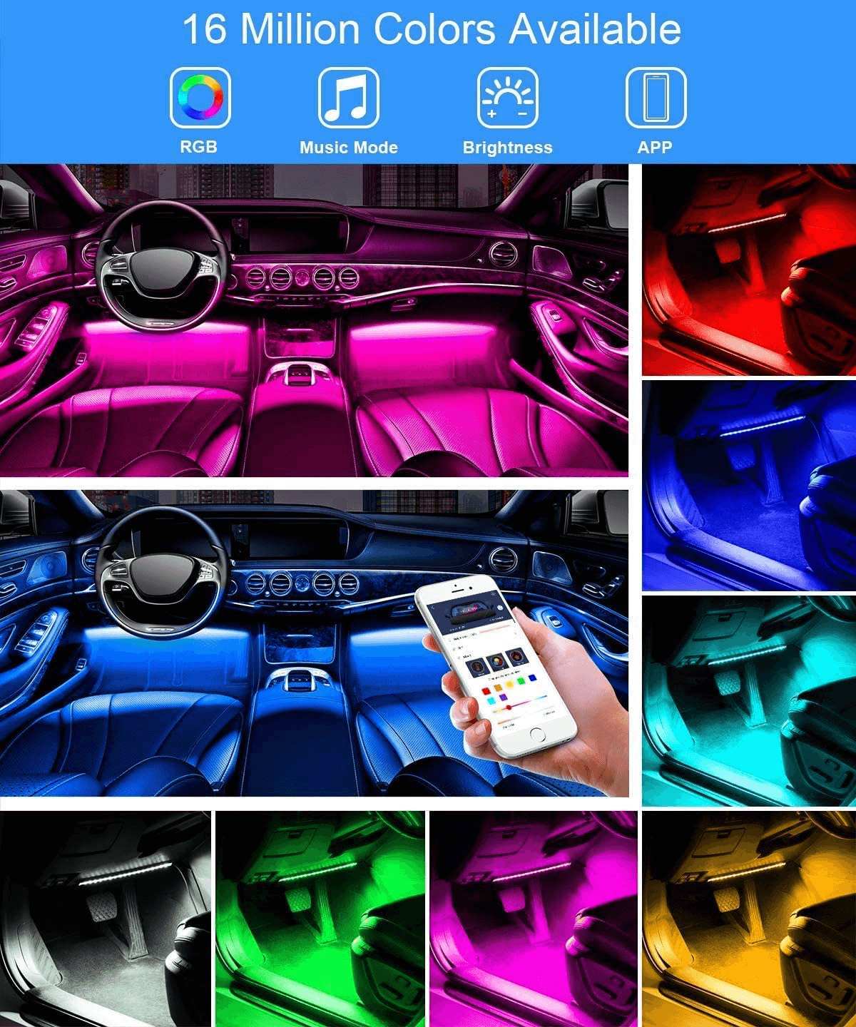 Lights LED Car Strip Lights with Two-Line Waterproof Design RGB LED Strip Light With USB Wireless Remote Music Control Multiple Modes For Auto Car
