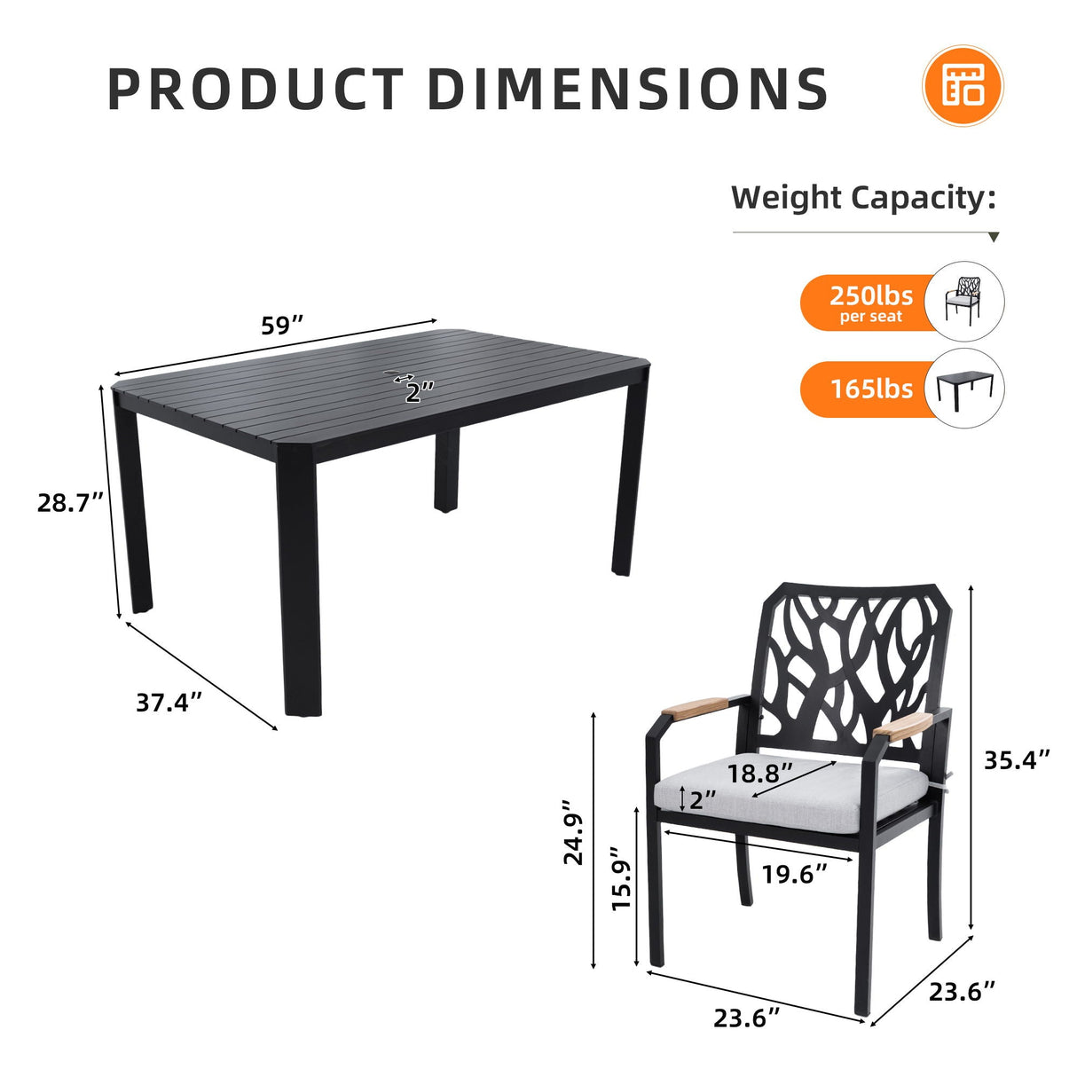 Outdoor Patio Furniture Dining Set With Sunbrella Fabric, Rectangular Table With Umbrella Hole by Couch.com