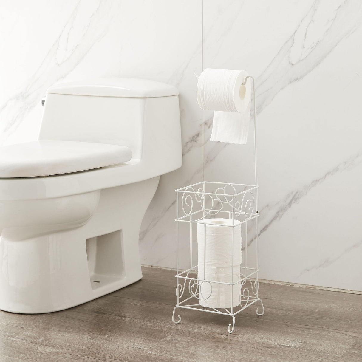 Metal Frame Toilet Paper Holder Stand, Bathroom Tissue Organizer by Couch.com