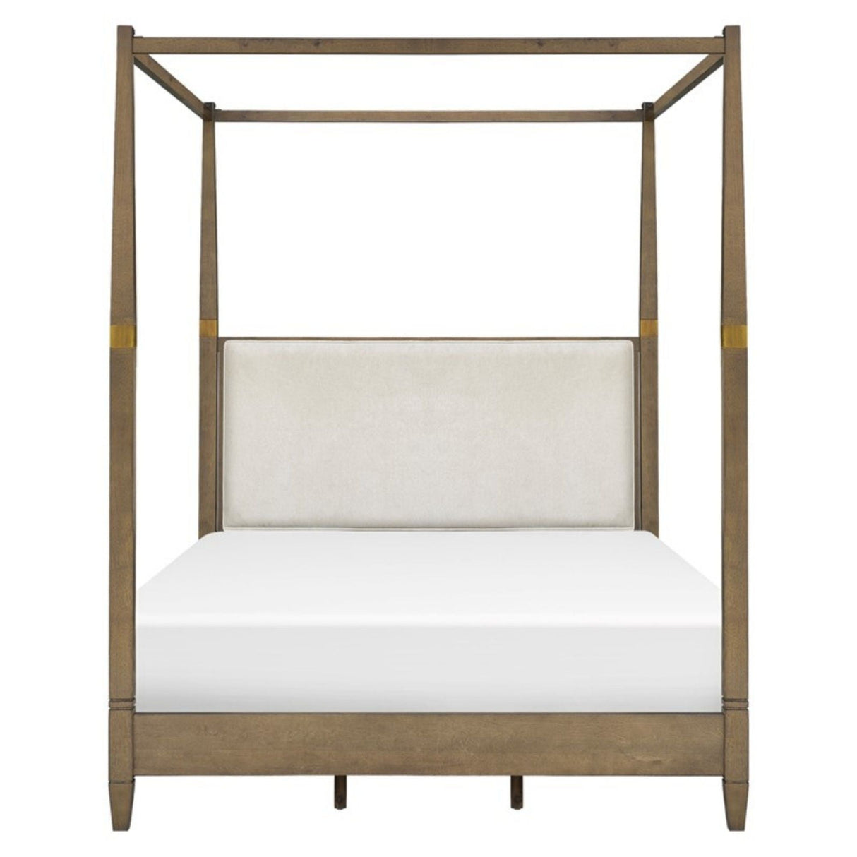 Queen Canopy Bed Frame With Upholstered Headboard - Brown