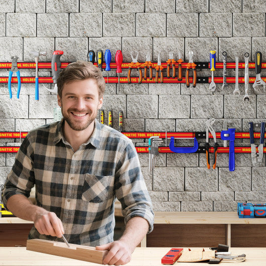 18 Inch Magnetic Tool Holder Strip with Mounting Screws-Red