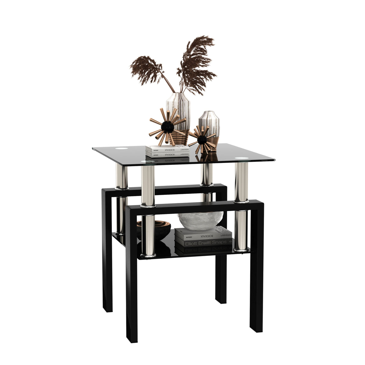 Modern Tempered Glass Tea Table, End Square Table For Living Room - Black by Couch.com