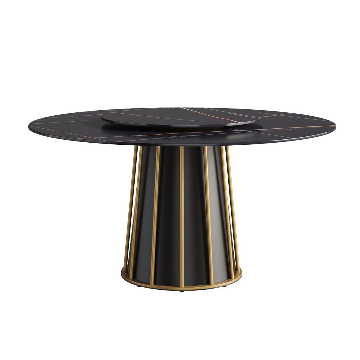 Couch.com Modern Artificial Stone Round Metal Iron Base Dining Table, Can Accommodate 8 People Artificial Stone Turntable (Not Including Chairs) Black, Durable Design, Easy to Clean by Couch.com