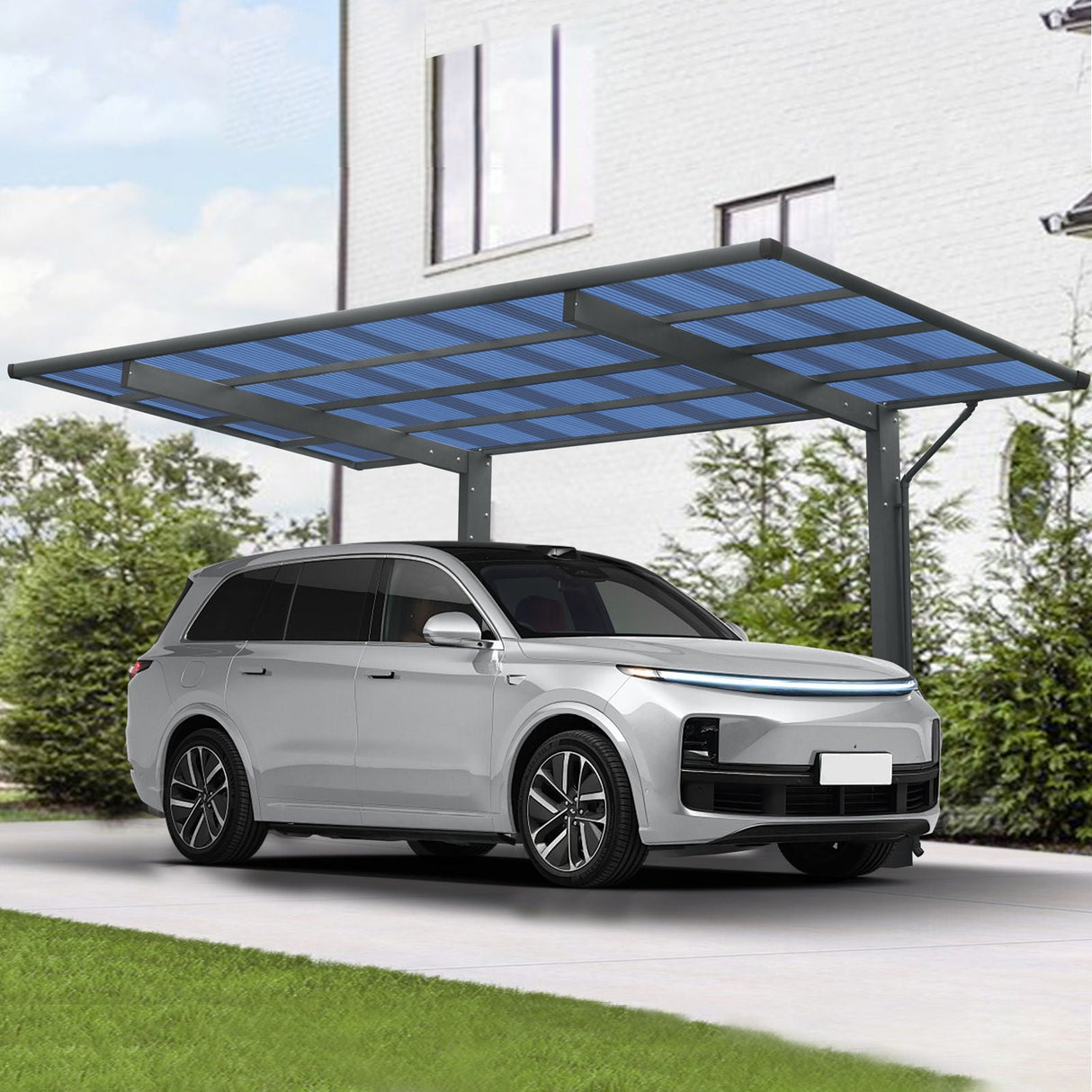 Outdoor Carport, Single Carport Aluminum Metal Frame And Polycarbonate Panels Car Port For Outdoor Driveway Car, Truck - Charcoal by Couch.com