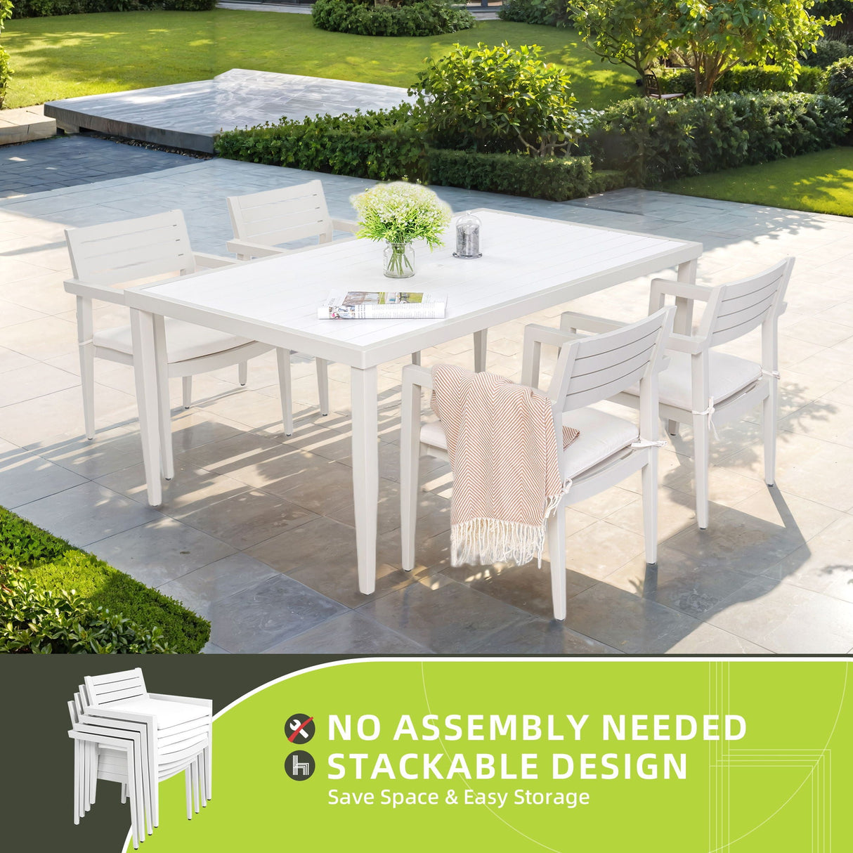 Outdoor Patio Aluminum Stationary Dining Chairs With Outdoor-Grade Sunbrella Fabric Cushions, Tapered Feet (Set of 4) by Couch.com