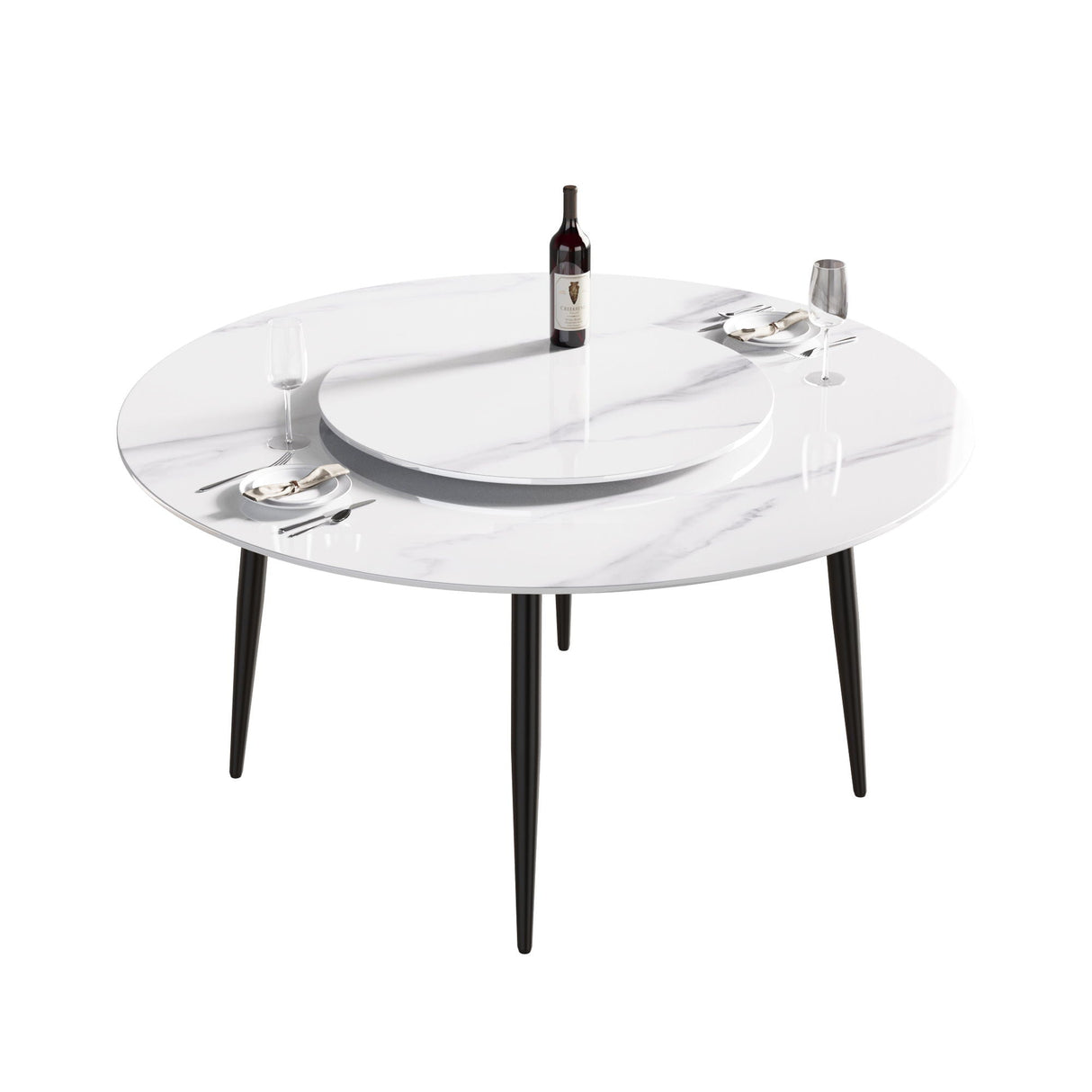 Modern Artificial Stone Round Dining Table, Can Accommodate 6 People Artificial Stone Turntable - White by Couch.com