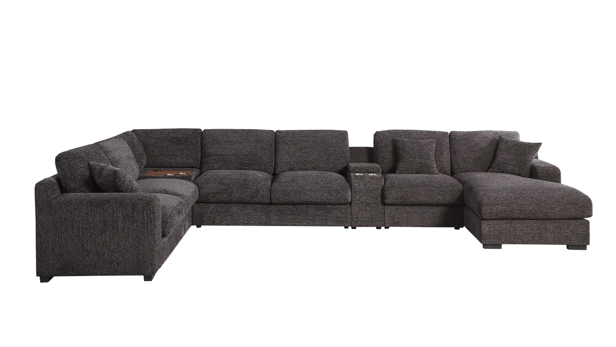Celine - Chenille Fabric Corner Sectional Sofa With Right Facing Chaise, Cupholders, And Charging Ports - Gray by Couch.com