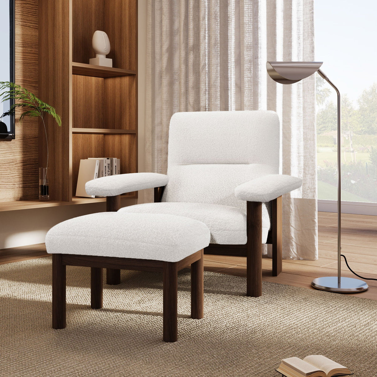 Couch.com Modern Accent Chair With Ottoman, Mid Century Lounge Chair With Footrest, Comfy Fabric Armchair Upholstered Set With Solid Wood Frame For Living Room White, Durable Design, Modern Style by Couch.com