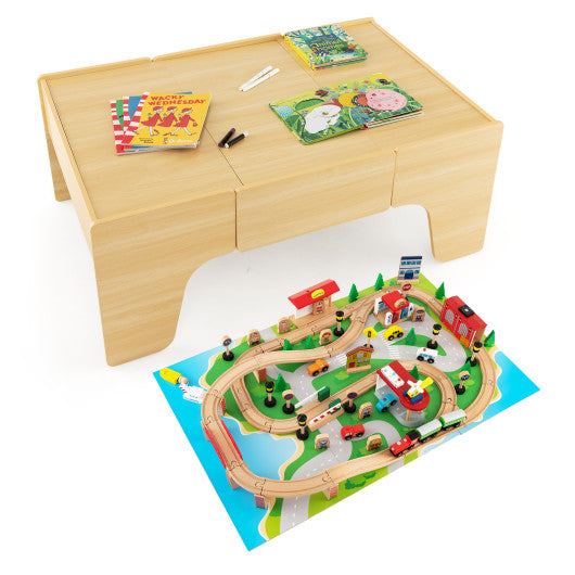 84-Piece Wooden Train and Activity Table with Reversible Top for Learning and Play