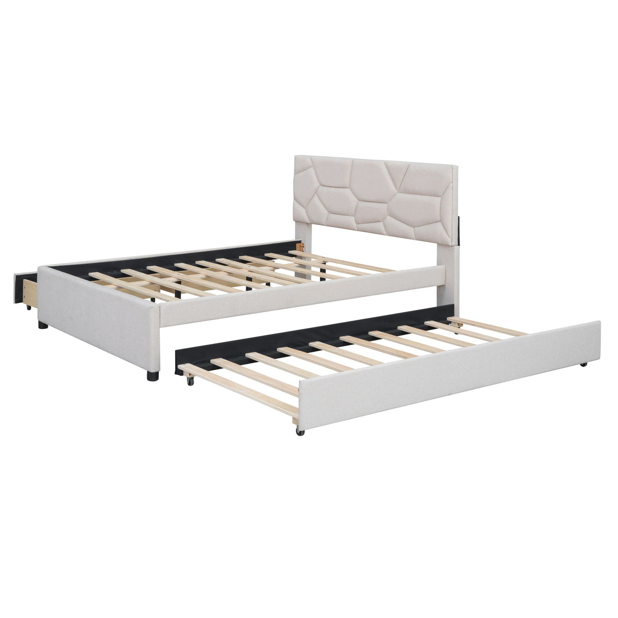 Upholstered Platform Bed With Brick Pattern Headboard And Twin Long Size Trundle by Couch.com