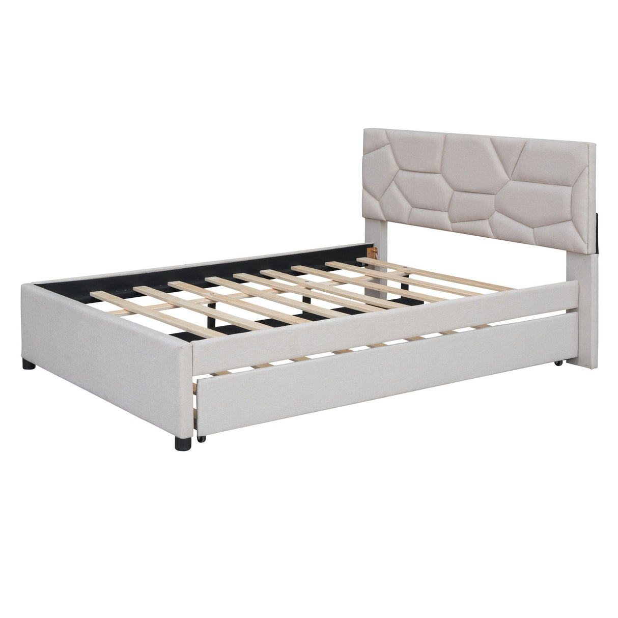 Upholstered Platform Bed With Brick Pattern Headboard And Twin Long Size Trundle by Couch.com
