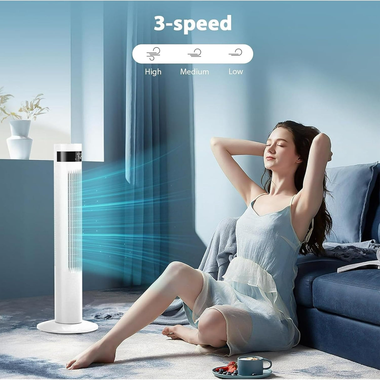 85° Oscillating Bladeless Tower Fan with 24ft/s Velocity