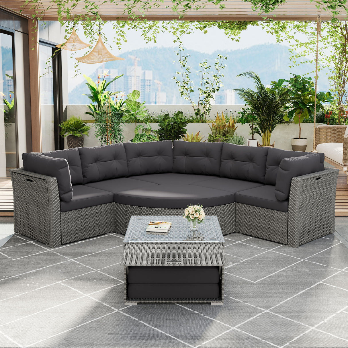 Elegant Patio Furniture Set Outdoor Daybed Rattan Sectional With Cushions And Center Table - Gray by Couch.com