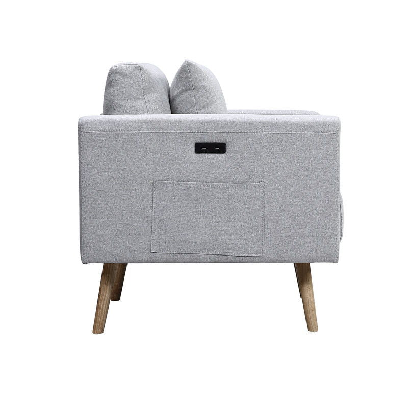 Easton - Linen Fabric Chair With USB Charging Ports Pockets And Pillows by Couch.com