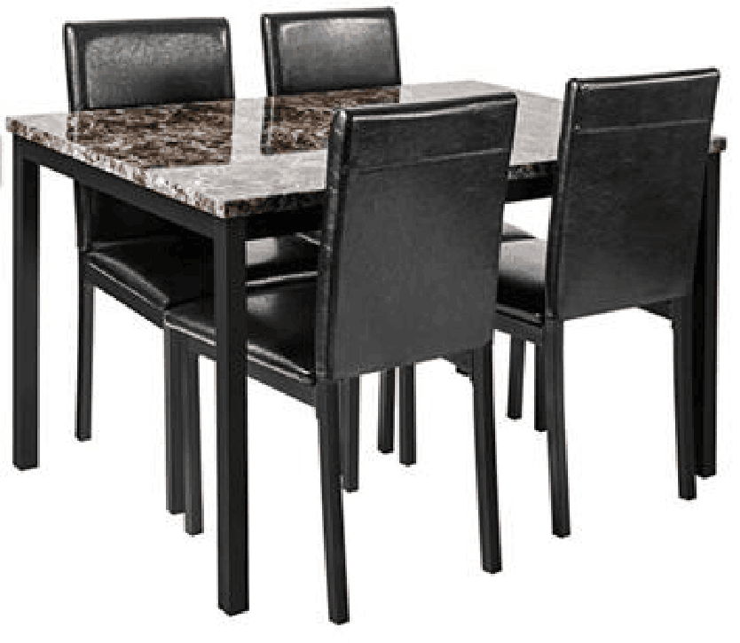5 Piece Dinning Set With Faux Marble Top, Table & 4 Chairs - Black by Couch.com