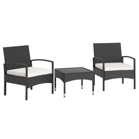 3-Piece Patio Furniture Set Rattan Bistro Chairs with Table-Beige