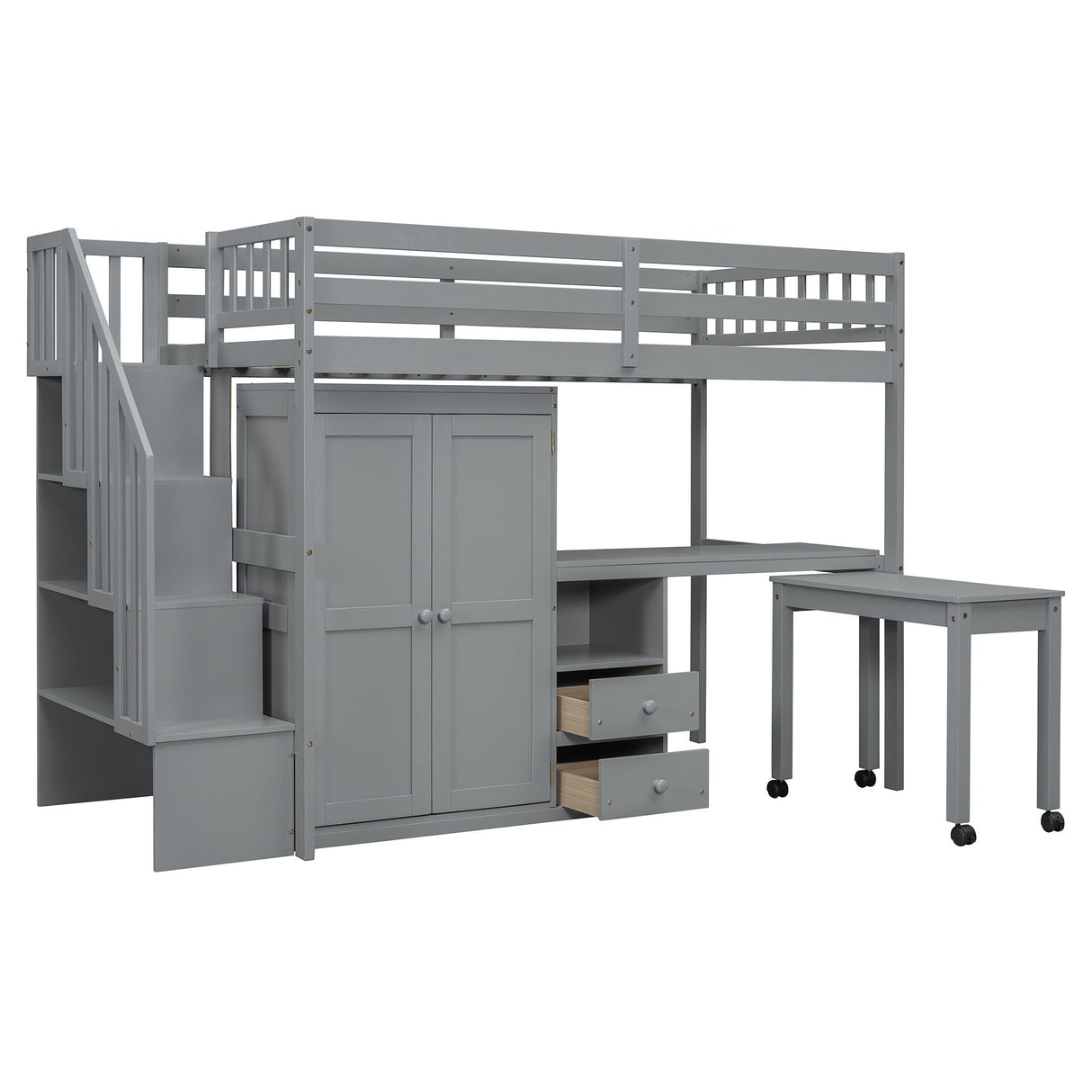 Loft Bed With Stairs, Bookshelf, Drawers, Desk & Wardrobe, Space Saving Multifunctional Furniture by Couch.com