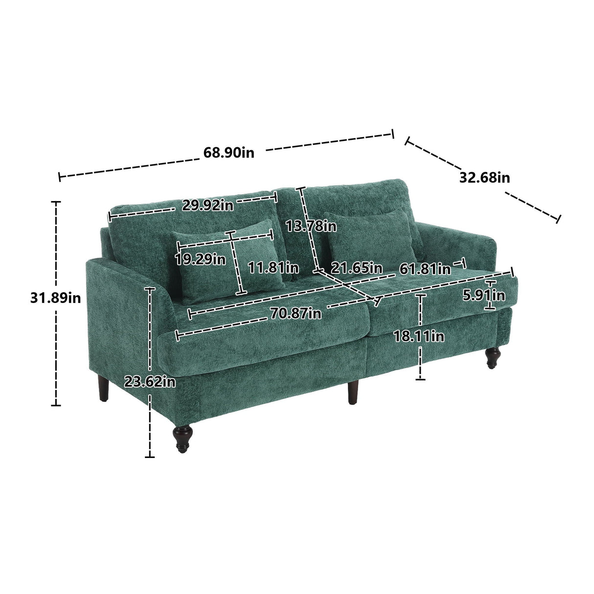 Mid Century Modern Fabric Loveseat Sofa, 2 Seat Upholstered Couch