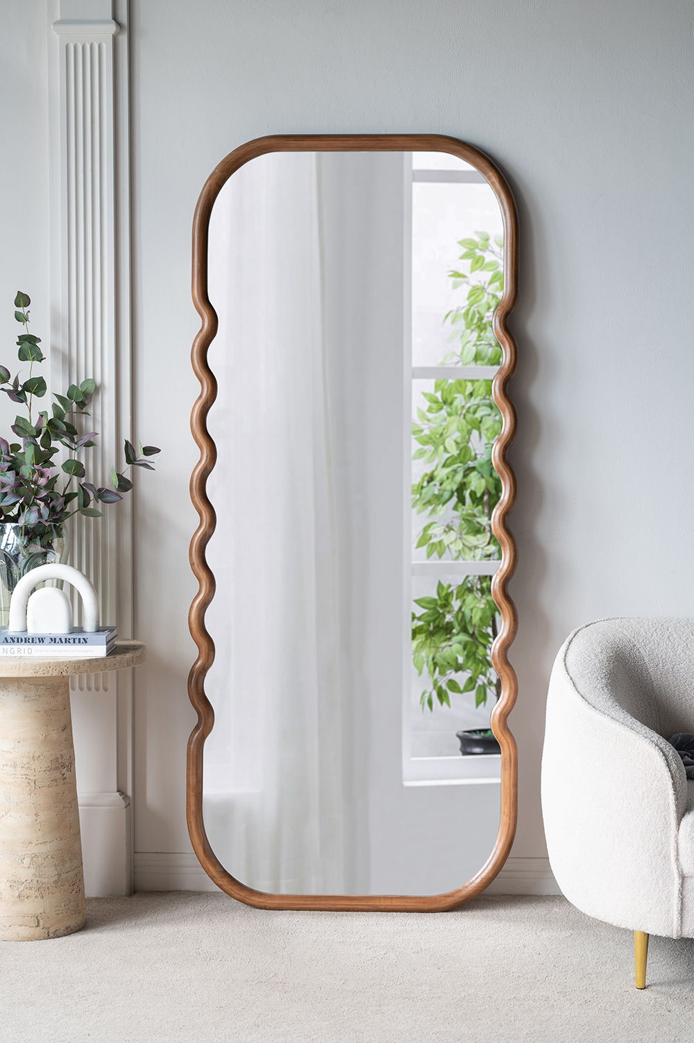 Oversized Wooden Floor Mirror With Unique Frame - Brown by Couch.com