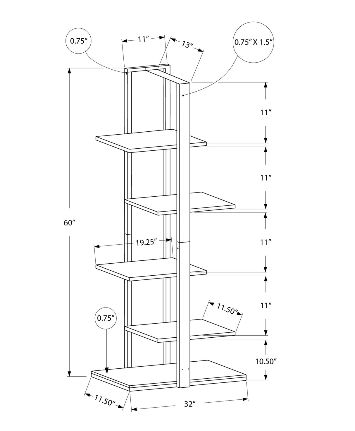 Bookshelf, Bookcase, Etagere, 5 Tie For Office, Contemporary & Modern