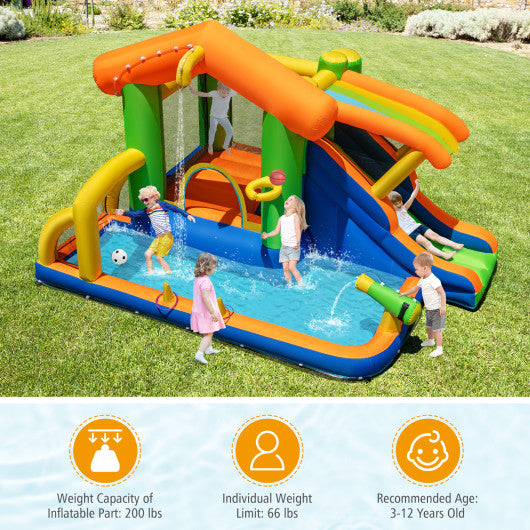 8-in-1 Jumping Castle with Slide and 520W Blower