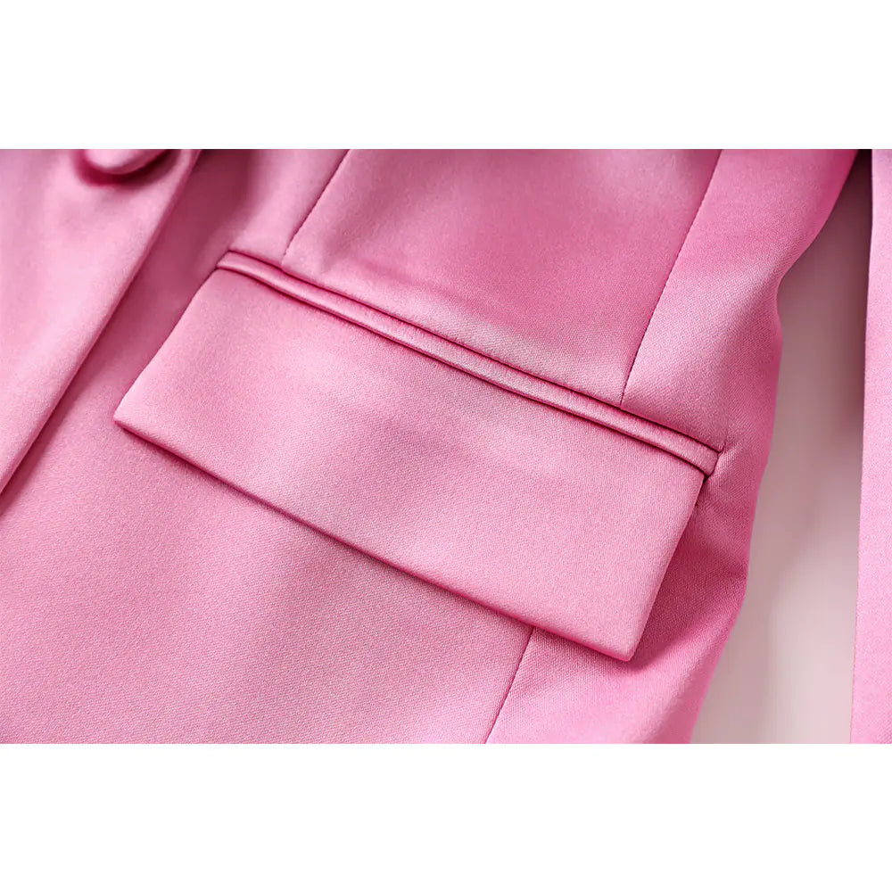 Fashionable Pink Satin Suit Jacket and Skirt Set