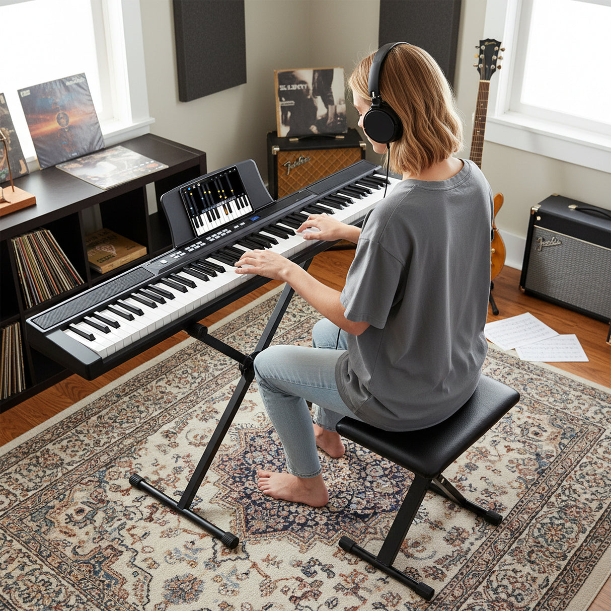 88-Key Electric Piano Keyboard with Adjustable Stand and Portable Bag-Black