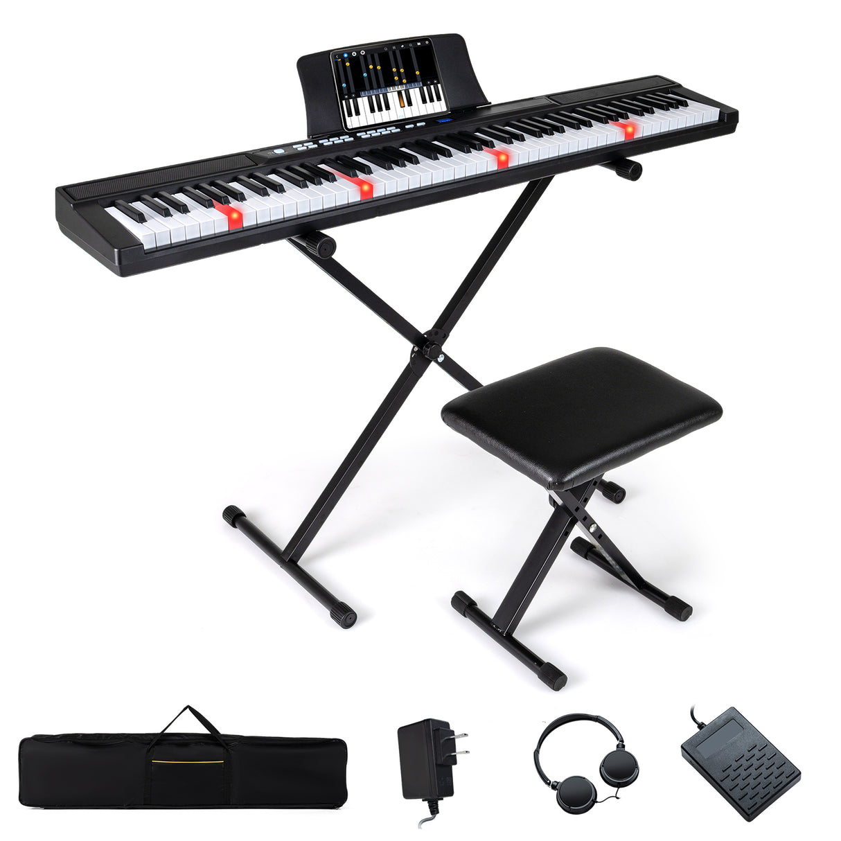 88-Key Electric Piano Keyboard with Adjustable Stand and Portable Bag-Black