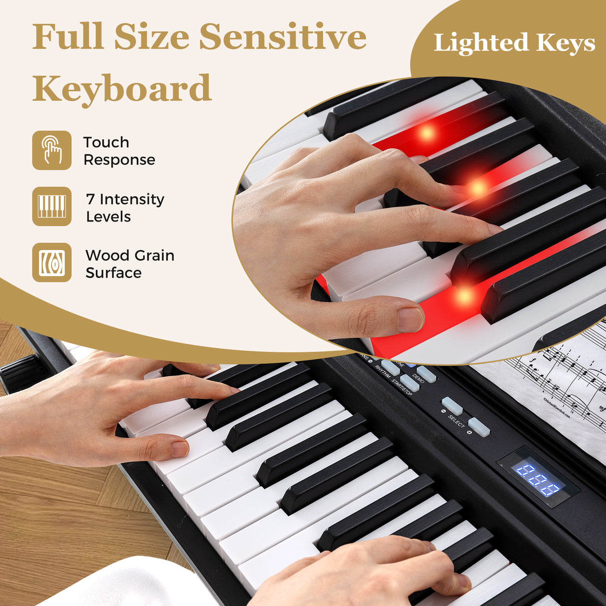 88-Key Electric Piano Keyboard with Adjustable Stand and Portable Bag-Black