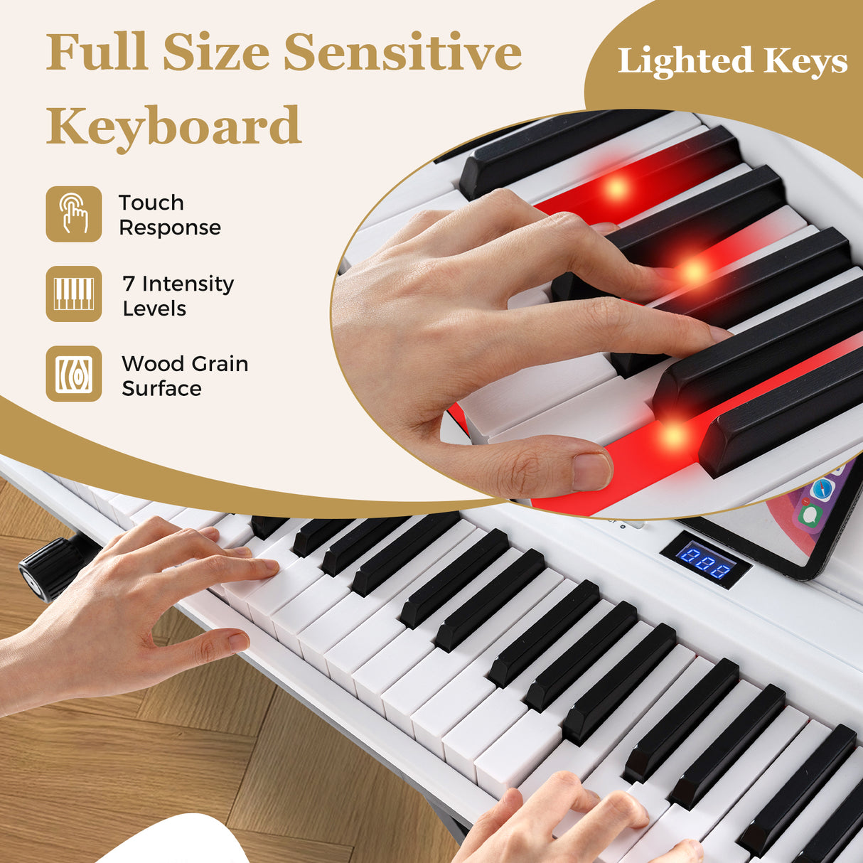 88-Key Electric Piano Keyboard with Adjustable Stand and Portable Bag-White