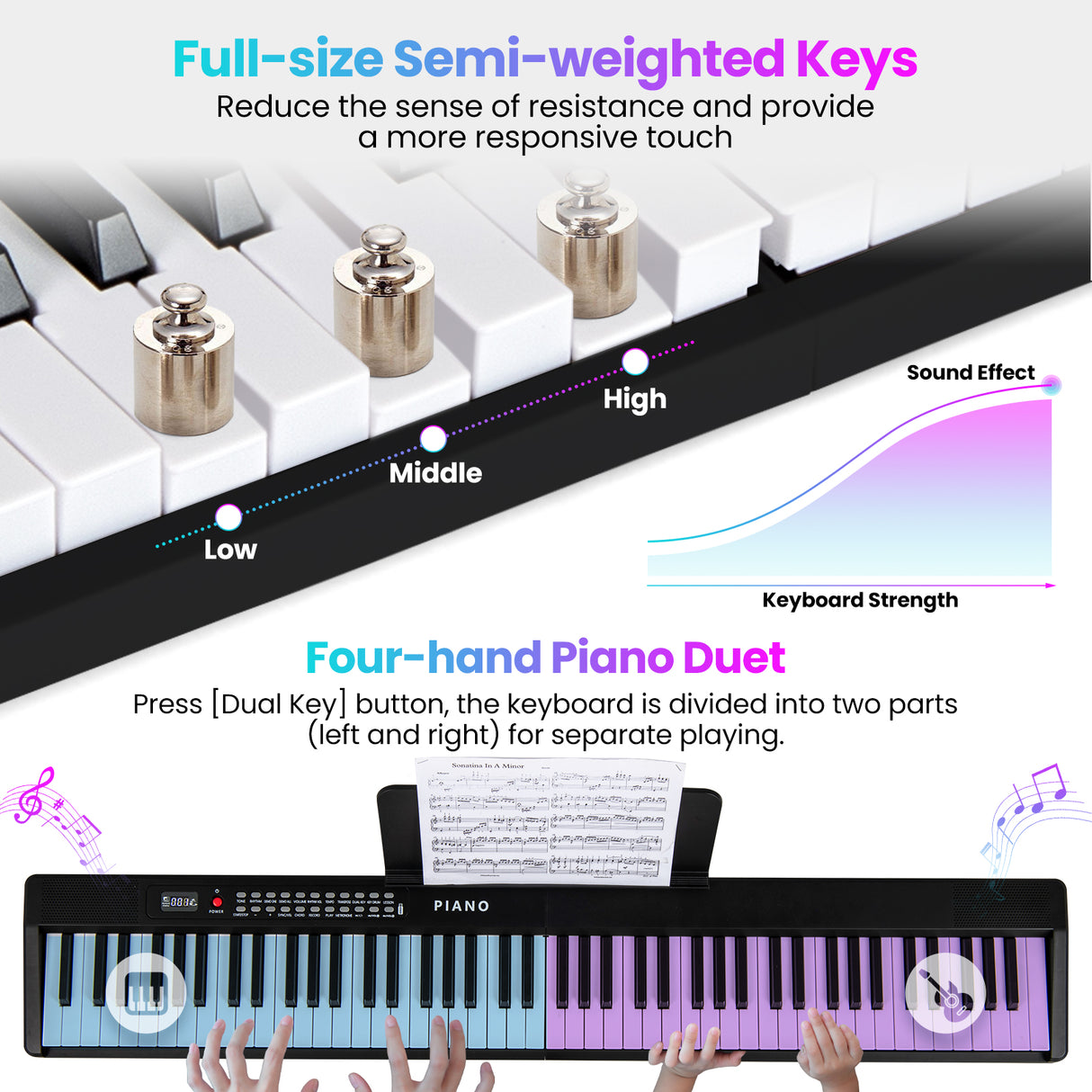 88 Key Foldable Electric Keyboard Piano with Wireless MIDI and Dual Speakers-Black