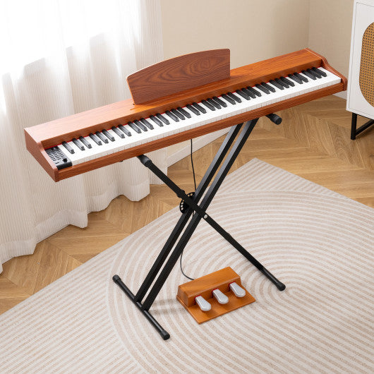 88-Key Keyboard Piano Set with Adjustable Stand-Brown