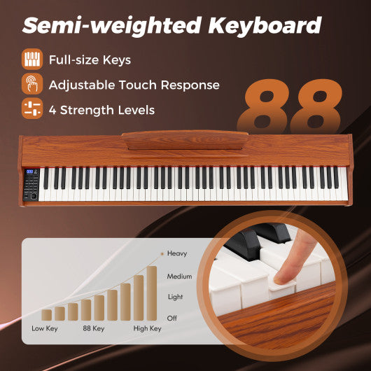 88-Key Keyboard Piano Set with Adjustable Stand-Brown