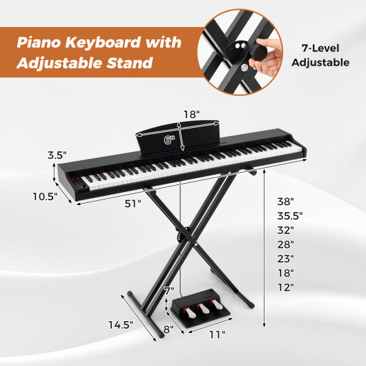 88-Key Keyboard Piano Set with Adjustable Stand-Black