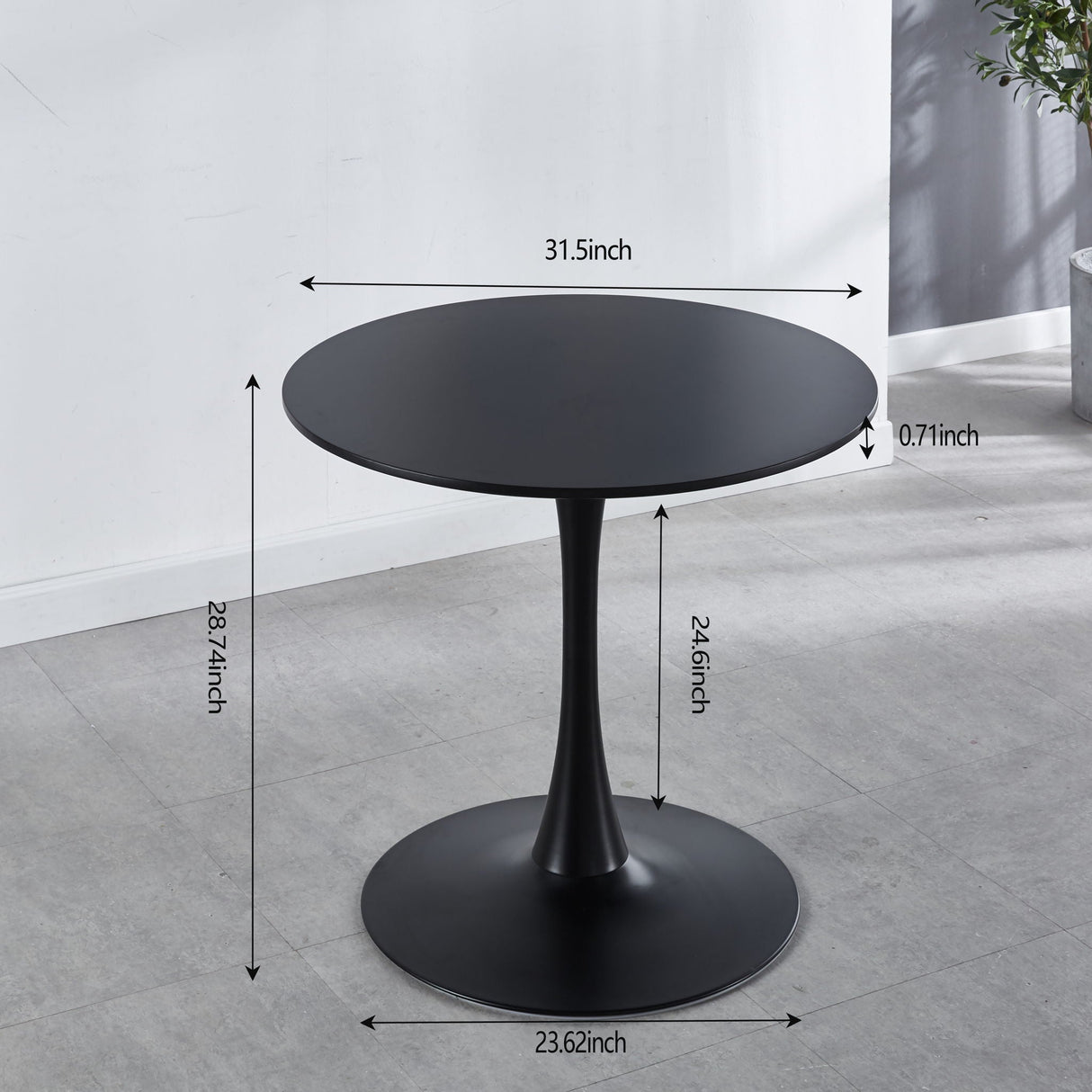 31.5" Tulip Table Mid-Century Dining Table For 2-4 People With Round MDF Table Top, Pedestal Dining Table, End Table Leisure Coffee Table - Black by Couch.com