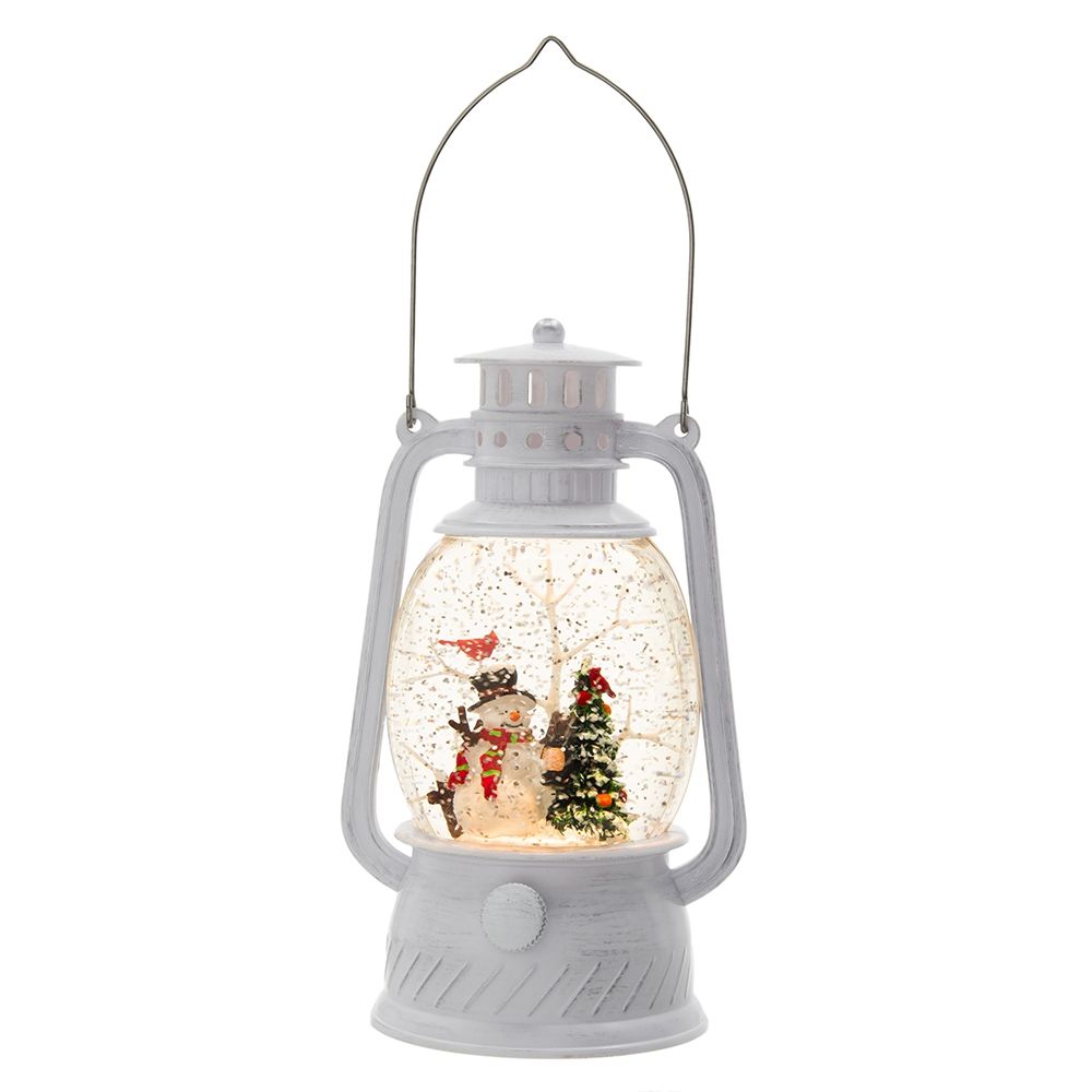 Christmas Plastic / Resin Lantern With Snowman & Tree LED / Water Spinning / 6 Hours Timer, 3*AA Batteries Required - White / Multi by Couch.com