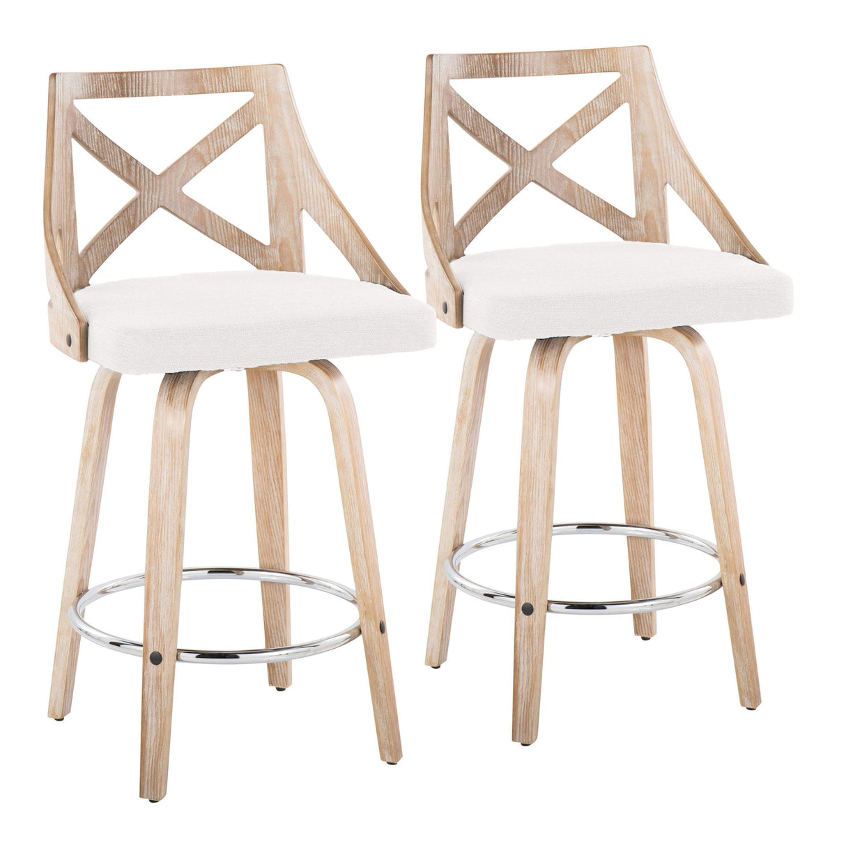 Charlotte - Farmhouse Fixed Height Counter Stool With Swivel And Round Footrest (Set of 2) by Couch.com