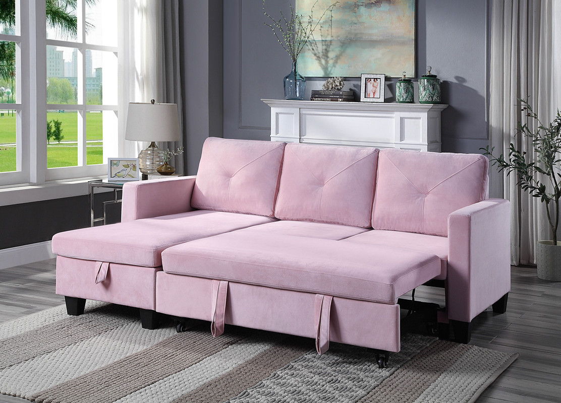 Nova - Velvet Reversible Sleeper Sectional Sofa With Storage Chaise by Couch.com
