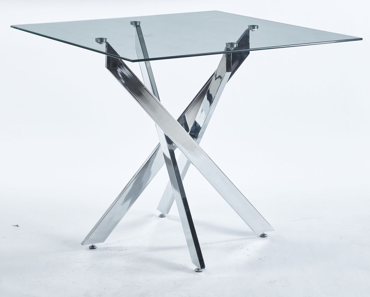 Dining Table With Cross Metal Leg And Tempered Glass, Modern Space Saving Kitchen Table For Living Room Legs, Square Table by Couch.com