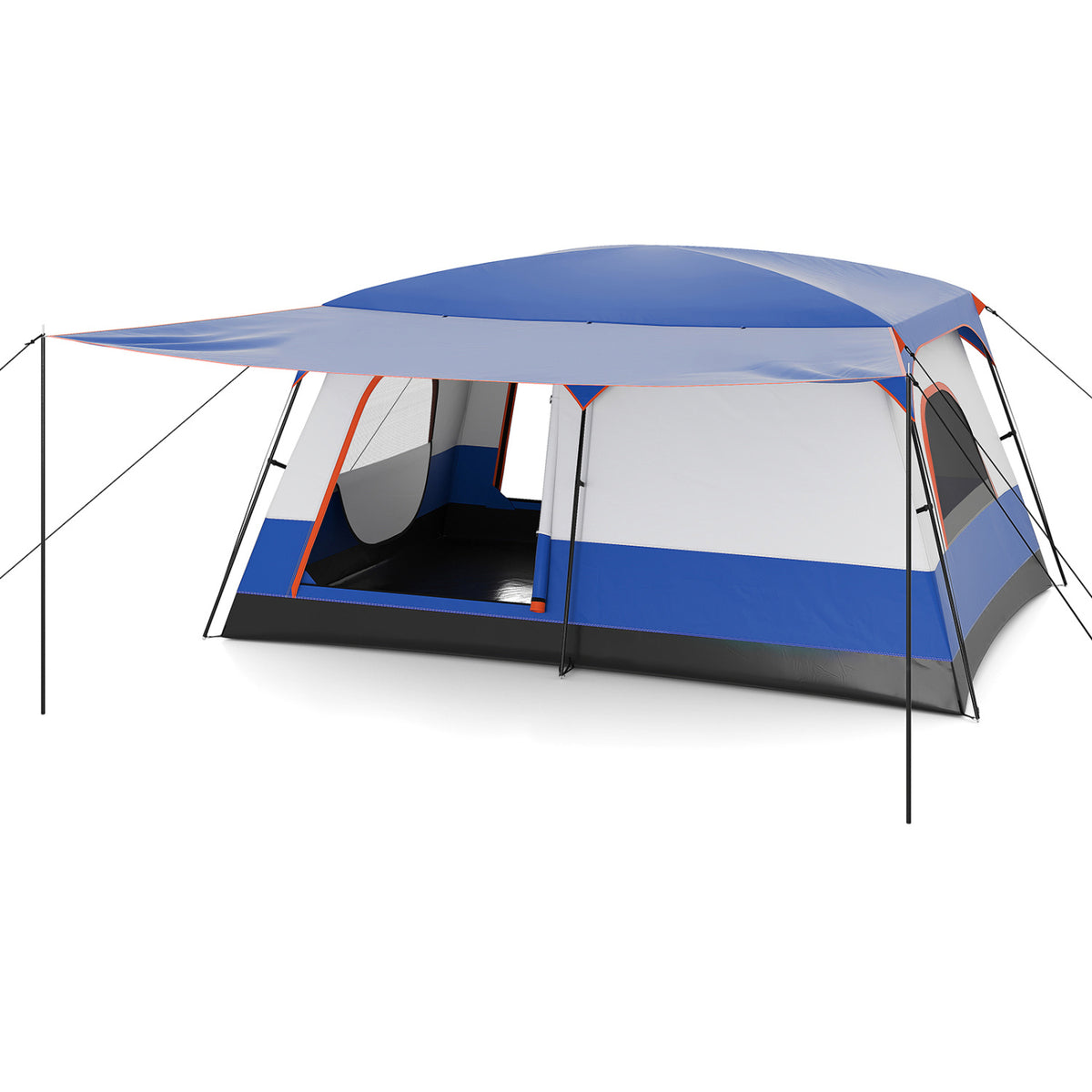 8-10 Person Camping Tent with Double Rooms and 2 Doors-Navy