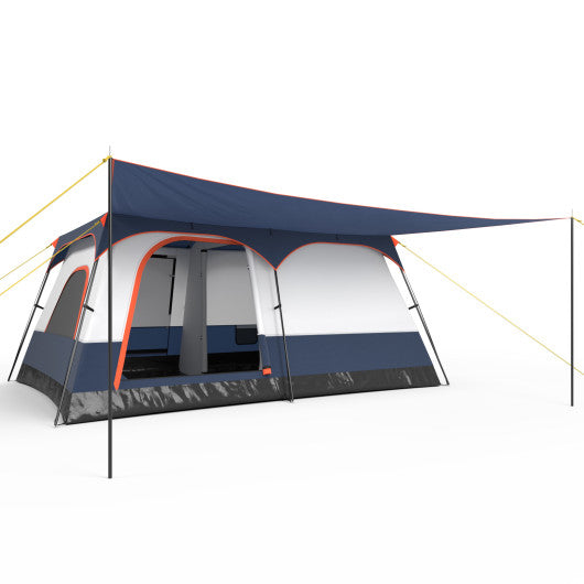 8-10 Person Camping Tent with Double Rooms and 2 Doors-Navy