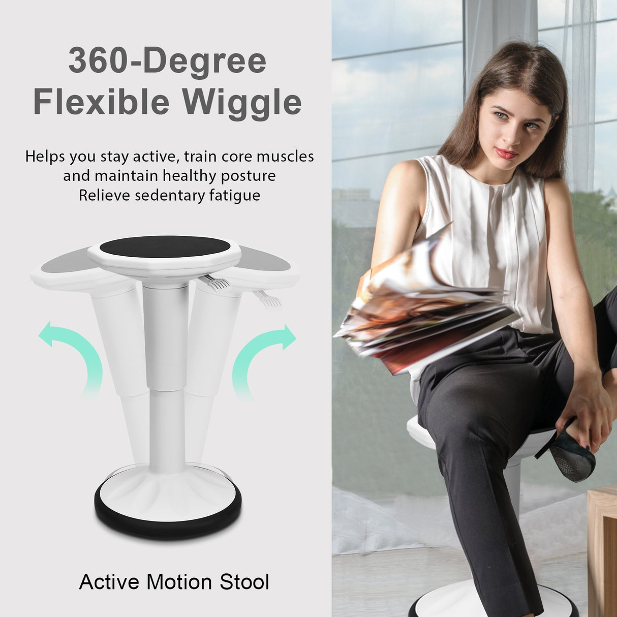 Adjustable Active Learning Stool Sitting Home Office Wobble Chair with Cushion Seat -Black
