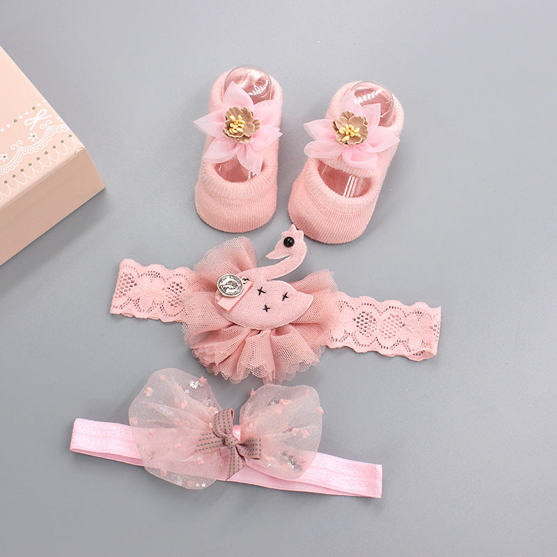 Flower Baby Girl Headband Socks Set Shoes With Crown Bows Newborn Headbands For Girls Turban Baby Hair Accessories